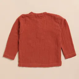 Cot & Candy Organic Cotton Full Sleeves Solid Tee & Lounge Pant Set - Picante & Latte image 4