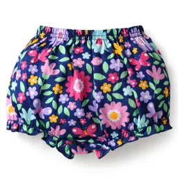 Babyhug 100% Cotton Single Jersey Knit Antibacterial Bloomers With Polka Dots & Floral Print Pack Of 3 - Yellow Navy Blue & Pink image 3