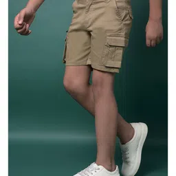 CRIMSOUNE CLUB Cotton Woven Solid Pocket Detailed Cargo Shorts - Khaki image 4