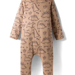 Bonfino 100% Cotton Full Sleeves Footed Sleepsuits With Dino Print Pack Of 2 - Navy Blue & Peach image 3