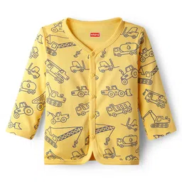 Babyhug 100% Cotton Knit Full Sleeves Antibacterial Front Open Vest with Strips & Vehicle Print Pack of 3 - Navy Blue & Yellow image 4