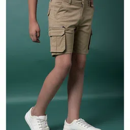 CRIMSOUNE CLUB Cotton Woven Solid Pocket Detailed Cargo Shorts - Khaki image 5