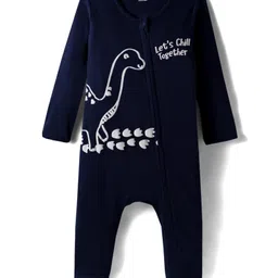 Bonfino 100% Cotton Full Sleeves Footed Sleepsuits With Dino Print Pack Of 2 - Navy Blue & Peach image 4