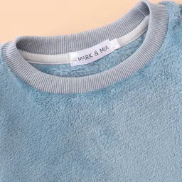 Mark & Mia Full Sleeves Winter Wear Night Suit With Dino Patch & Applique - Light Blue image 5