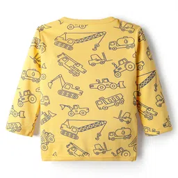 Babyhug 100% Cotton Knit Full Sleeves Antibacterial Front Open Vest with Strips & Vehicle Print Pack of 3 - Navy Blue & Yellow image 5