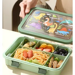 Little Surprise Box 5 Sections Dino Print Kids Lunch Box - Olive image 5