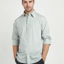 GANT White & Green Striped Regular Fit Shirt-image-34