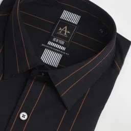 arrow new york Arrow Newyork Zed Black Cotton Slim Fit Striped Shirt image 5
