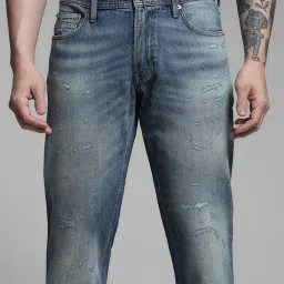 Jack & Jones Blue Cotton Regular Fit Distressed Jeans image 5