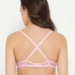 Clovia Pink Lace Work T-Shirt Bra image 5