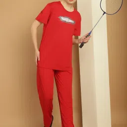 Vimal Jonney Red Cotton Printed T-Shirt & Track Pants Set image 5