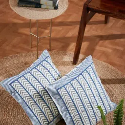 fabindia home Fabindia 'Anaisha' Off-White & Blue Cotton Cushion Cover - Set of 1-picture-14