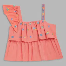 Elle Kids Orange Cotton Embroidered Top-image-74