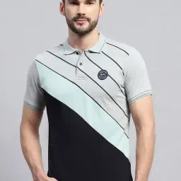 Monte Carlo Grey Regular Fit Striped Polo T-Shirt-picture-17