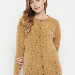 MADAME Mustard Knitted Animal Print Cardigan-image-1