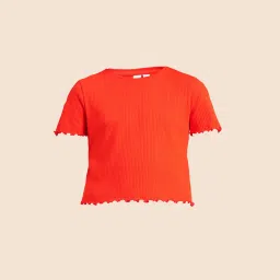 VERO MODA GIRL Fiery Red Solid Round Neck Tshirt image 5
