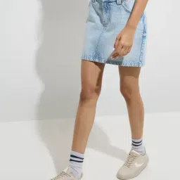 nuon women Nuon by Westside Light Blue Washed Mid-Rise Denim Skirt-picture-22