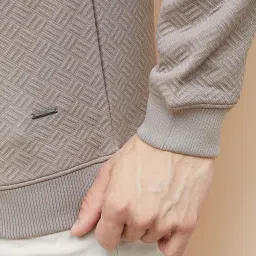 Code By Lifestyle Beige Cotton Regular Fit Colour Block Sweatshirts image 5