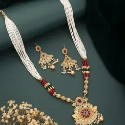 Aatmana Studded & Beaded Handcrafted Red Necklace & Earring Set-picture-28