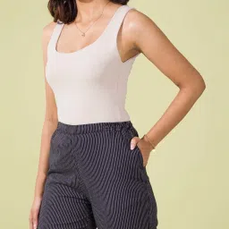 Go Colors! Black Linen Striped Pencil Pants image 5