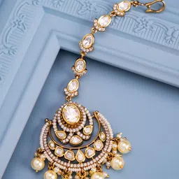Kushal's Fashion Jewellery Gold-Plated Kundan Studded Maang Tikka Head Jewellery-picture-19