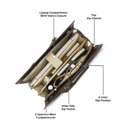 LAVIE LUXE Brown Textured Large Laptop Satchel Handbag with Pouch image 5