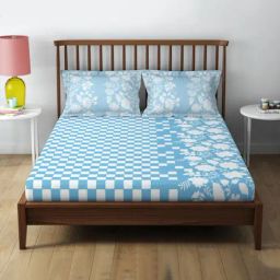 Spaces Cotton Floral Blue 132 TC Double Bedsheets-image-61
