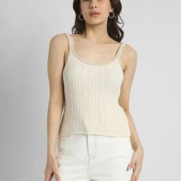 American Eagle Beige Cotton Solid Top-picture-2