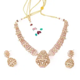 Odette Pink Stainless Steel Necklace and Earrings-picture-31