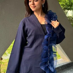 Blooming Tales Self Design Collar-Neck Shirt With Trousers Co-Ords image 3