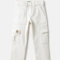 United Colors of Benetton Boys White Cotton Solid Jeans-picture-37