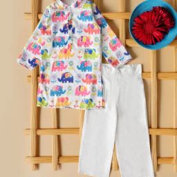 Bella Moda Boys White Cotton Printed Kurta & Pajamas Set-picture-28