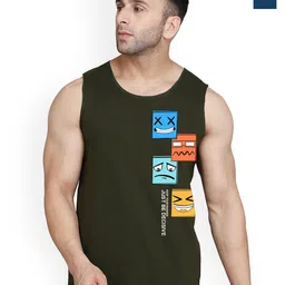 SLOWLORIS Pack Of 2 Printed Gym Vests SL26 COMBO (LOUD PEACOCK) (JUST OLIVE) image 1