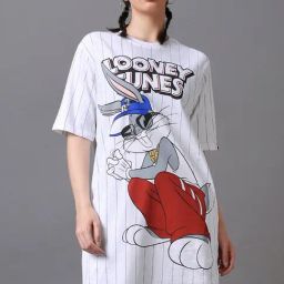Bewakoof White Print Oversized T-Shirt Dress-picture-25