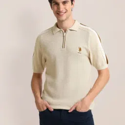 U.S. Polo Assn. Beige Cotton Slim Fit Polo T-Shirt-picture-11
