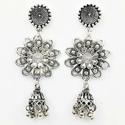 Yash Jewels Emporiums Silver-Plated Dome Shaped Oxidised Jhumkas-image-75