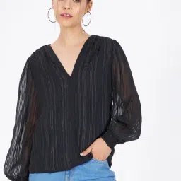 Kibo Black Chiffon Self Tops-picture-13