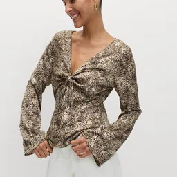 Marks & Spencer Women Animal Printed V-Neck Long Sleeves A-Line Regular Top image 2