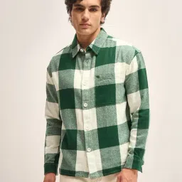The Bear House Green Cotton Relaxed Fit Checks Shirt-image-22