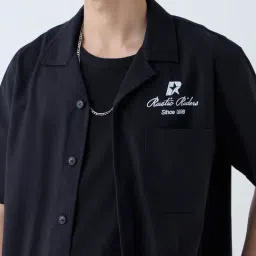 nuon men Nuon by Westside Black Text Design Relaxed-Fit Cotton Shirt image 4