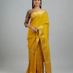 Mohey Yellow Art Silk Checked Saree-picture-37