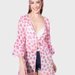BUYNEWTREND White Floral Print Shrug-picture-11