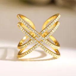 Rubans 18K Gold-Plated Cubic Zirconia-Studded Criss-Cross Finger Ring-picture-34