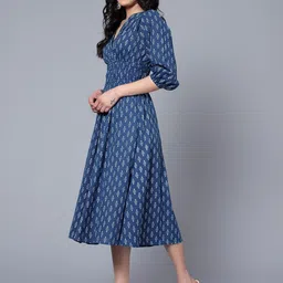 Raiyani Fashion Floral Printed Puff Sleeve Empire Midi Dress image 2