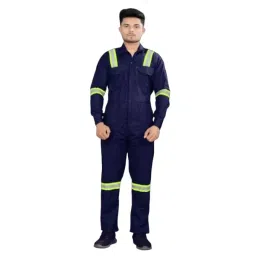 GENERIC RT-21 Blended Cotton Navy Blue Safety Boiler Suit with Green Reflective for Men Size M-picture-12