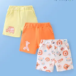 Babyoye 100% Organic Cotton with Eco Jiva Finish Knee Length Striped Shorts Lion Face Print Pack of 3 - Orange & White-picture-16