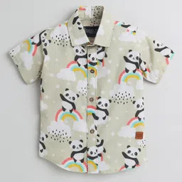 Polka Tots Half Sleeves Rainbow With Cloud And Panda Printed Shirt - Cream-picture-13