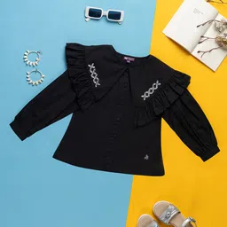 PURPLE UNITED KIDS Poplin Full Sleeves Stones Embellished Top - Black-picture-12