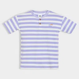 Mi Arcus Cotton Elastane Half Sleeves Striped Tee - Purple-picture-30
