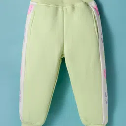 Little Kangaroos Fleece & Wollen Knit Full Length Cut & Sew Bottom Wear With Floral Print - Light Green & White-picture-28